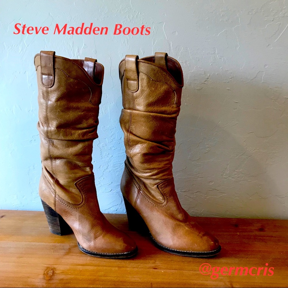Steve Madden Leather Tan Slouchy Boots